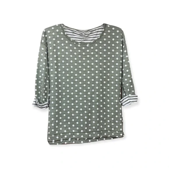 SzM Green/White Cuff Sleeve Top T by Talbots - Picture 6 of 9